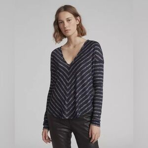 Rag & Bone Navy and Gray Striped V-Neck Top sweater